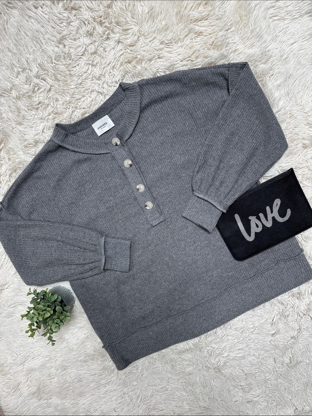 ANDREE BY UNIT Ribbed Henley Pullover 💗 Charcoal